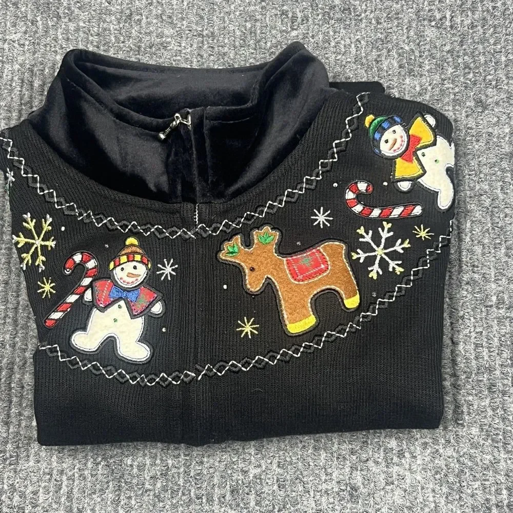 Christmas Sweater Planet And Company Woman Size Petite Med Knit Holiday Cardigan